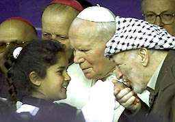 Pope:Why are we smelling this girls hand, Yasser?
Arafat: Youre asking me? Jeesh, I thought you knew.